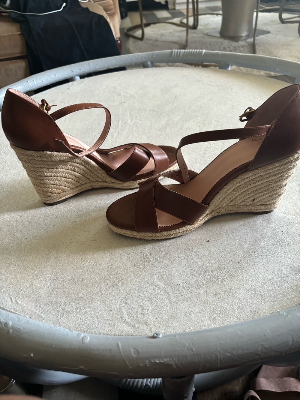 J. Crew Brown Leather Espadrille Wedge Sandals